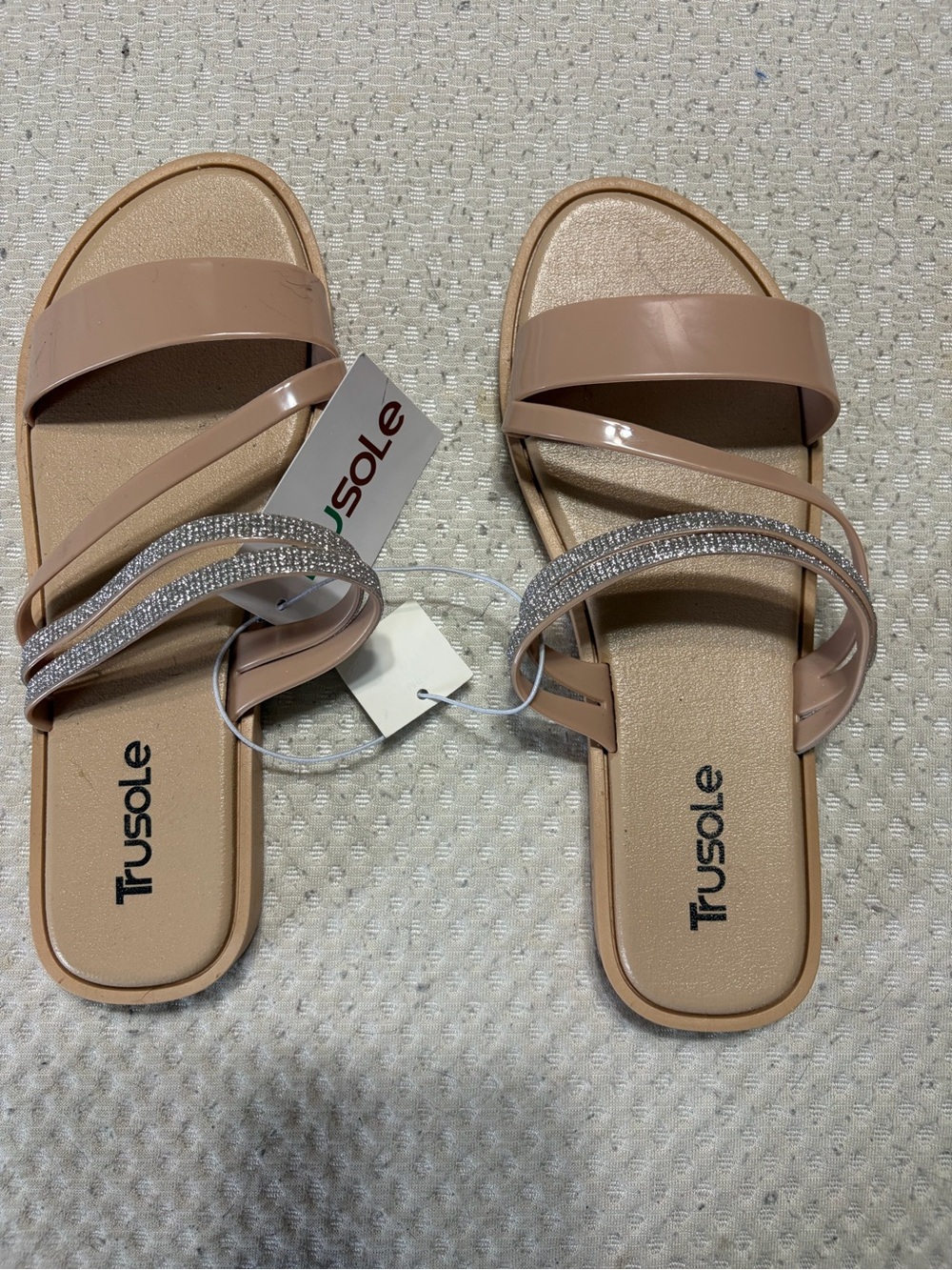 Women's Nude Rhinestone Strap Slide Sandals